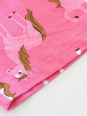 Girls' cotton tank top and shorts set in pink with a galloping horse print.