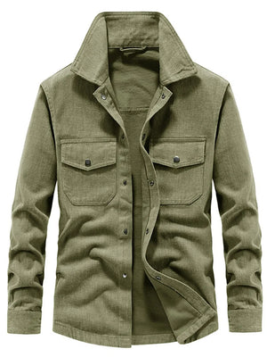Men's Plus Size Dual Chest Pockets Shacket in Army Green, side view