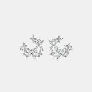 Silver floral cluster stud earrings with clear stones