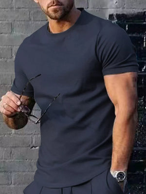 Men's navy crew neck t-shirt, short sleeves, cotton, basic style