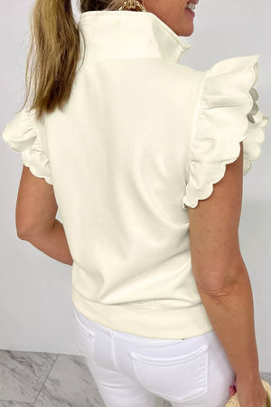 Chic ruffled zip blouse with stand-up collar, cotton, women's, imported