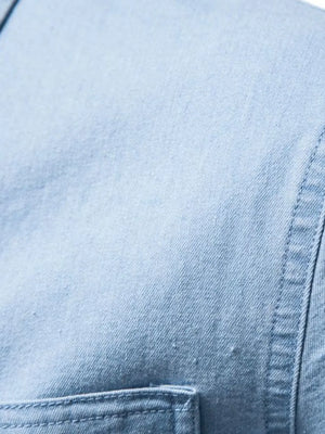 Light blue faded denim utility shirt with chest pocket detail