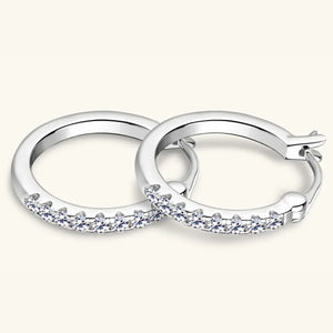 Silver pave-set mini hoop earrings with clear stones
