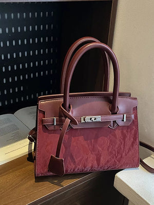 Textured Leather Top-handle Handbag in Black, fabric detail