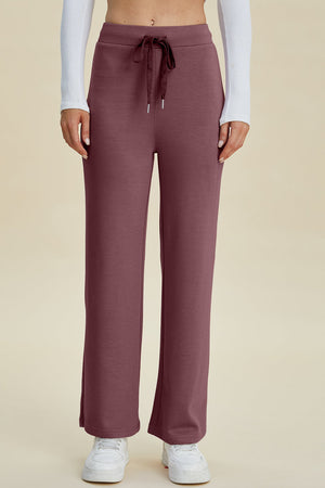 Soft drape wide leg lounge pants in Mauve with drawstring waist