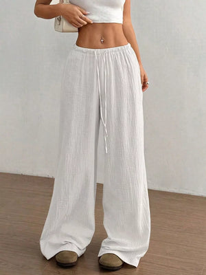 Wide-leg Drawstring Cotton Pants, side view
