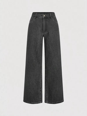 Halter Neck Denim Vest And Wide-leg Jeans Set, front view