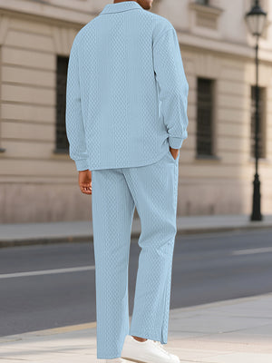 Men's Textured Long Sleeve Top And Pants Set, model styling view
