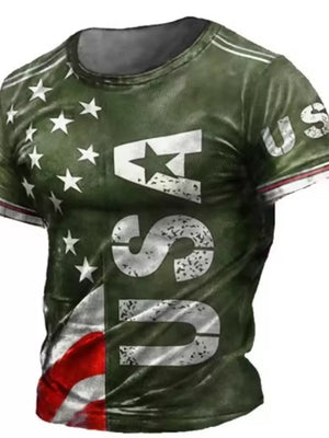 Men's Moss USA flag print crew neck t-shirt with distressed lettering.