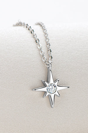 Silver celestial compass pendant necklace with moissanite charm