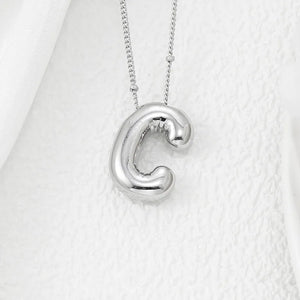 Sculpted initial pendant necklace in silver with a beaded chain, Style C.