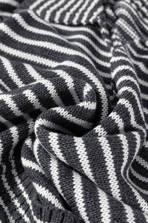Gray striped knit polo vest with a polo neckline.