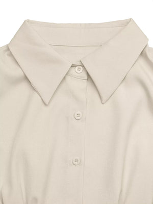 Ruched Button-up Peplum Shirt in Apricot, alternate angle