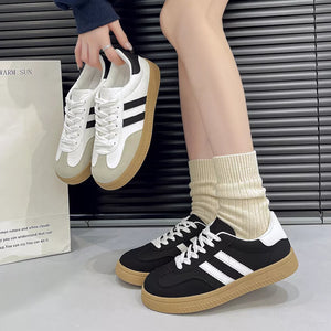Round Toe Lace Up Sneakers in Black, front view