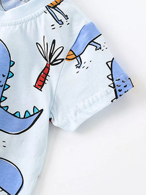 Light blue cotton t-shirt with playful blue dinosaur print and short sleeves