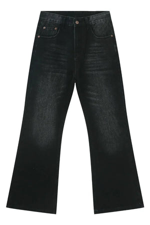 Black faded flare denim jeans with a casual, chic style.