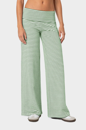 Coastal Stripe Palazzo Pants in Gum Leaf green and white horizontal stripes, wide leg.