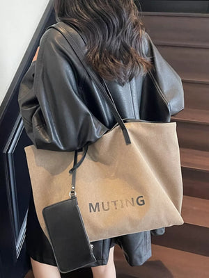 Casual Canvas Tote Shoulder Bag in Tan, front view