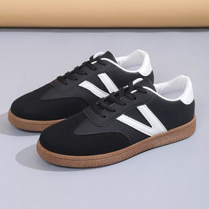 Round Toe Lace Up Sneakers in White, front view