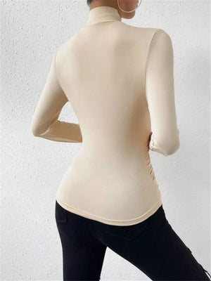 Ruched Long Sleeve Slim Fit Top in Black, fabric detail