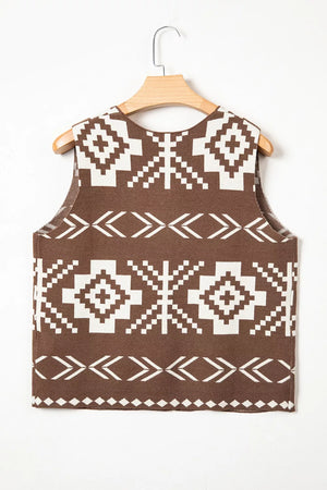 Western Geometric Sleeveless Knit Sweater Vest, product detail