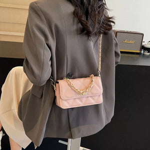 Quilted Chain Strap Crossbody Bag in Pink, back view