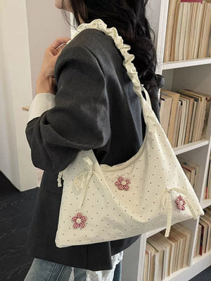 Floral Embellished Shoulder Bag in Cream, back view
