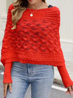 Cable Knit Batwing Sleeve Sweater in Black, alternate angle