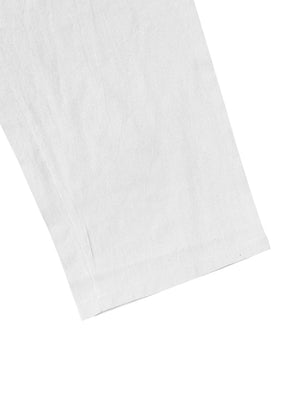 White men's sweatpants with drawstring detail and stitched hem.