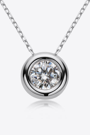 Silver bezel-set moissanite solitaire necklace with a delicate chain