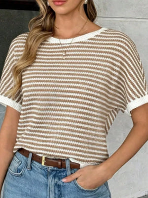 Striped Knit Relaxed Fit T-shirt in Blue, view 17