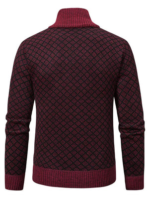 Men's Plus Size Textured Zip-up Cardigan in Black, model styling view