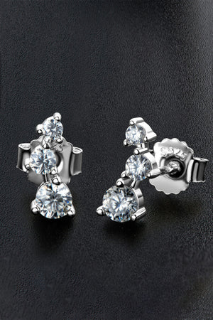 Silver cluster stud earrings with three round moissanite stones each