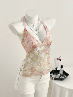 Sequin Halter Neck Cami, model styling view