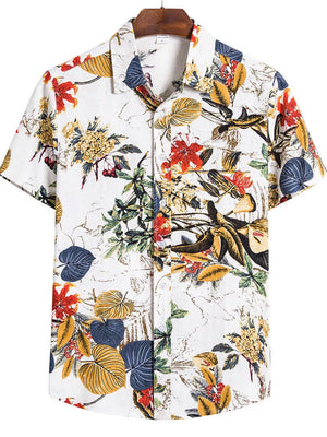 Button-down Graphic Short-sleeve Top in Camel, back view
