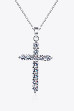 Silver pavé cross necklace with sparkling cubic zirconia on a delicate chain.