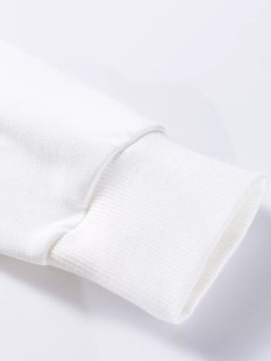 White cotton crew neck sweatshirt sleeve cuff detail