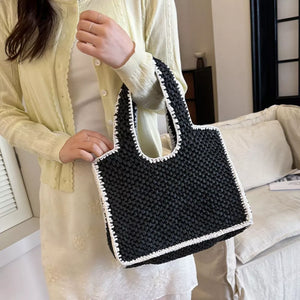 Woven Straw Handbag in Green, side view
