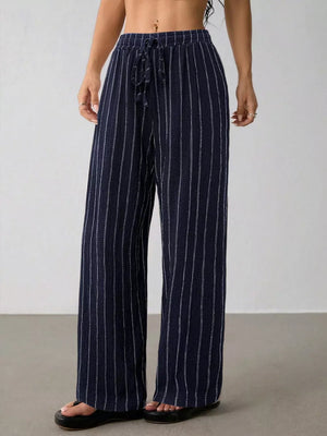 Striped Wide-leg Drawstring Pants, view 28