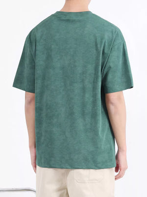Men's dark green relaxed fit t-shirt with crew neck and short sleeves, made of cotton blend.