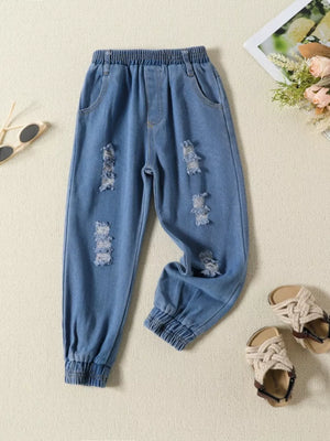 Children's One Shoulder Top And Distressed Jeans Set, back view