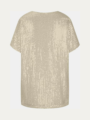 Brass sequin slouchy v-neck top with short sleeves