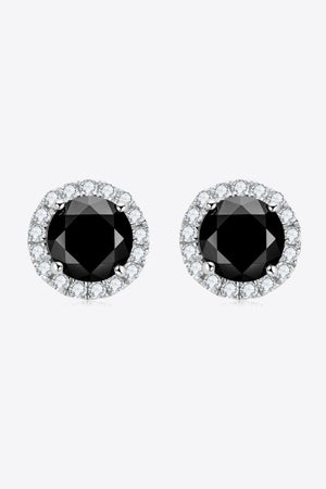 Black diamond halo stud earrings with clear crystal accents