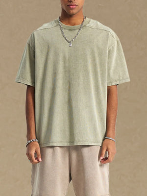 Sage green Neo t-shirt with round neck and short sleeves, relaxed fit.