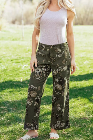 Vintage Floral Print High Waist Wide Leg Jeans, back view