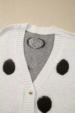 Polka Dot Button Up Cardigan in White, view 12