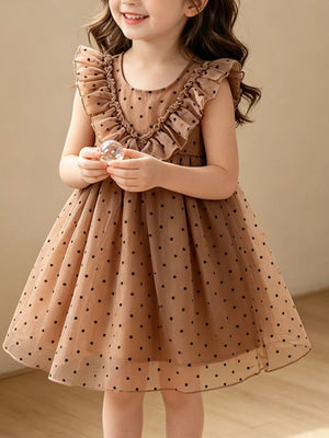 Children's Polka Dot Ruffle Dress, front view