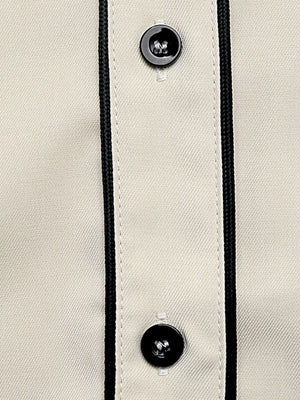 Contrast Trim Long Sleeve Shirt in Beige, fit detail