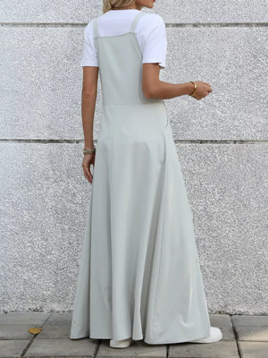 Pleated Detail Overall Dress in Grey, fabric detail