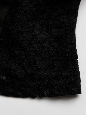 Black lace halter neck cami top with a floral pattern detail.